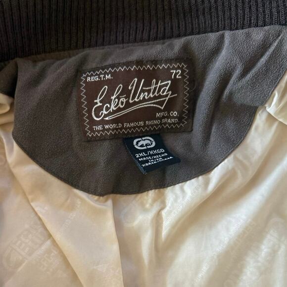 Vintage Ecko Unltd Bomber Jacket Men’s 2XL Brown Rhino Logo Streetwear - Picture 4 of 9